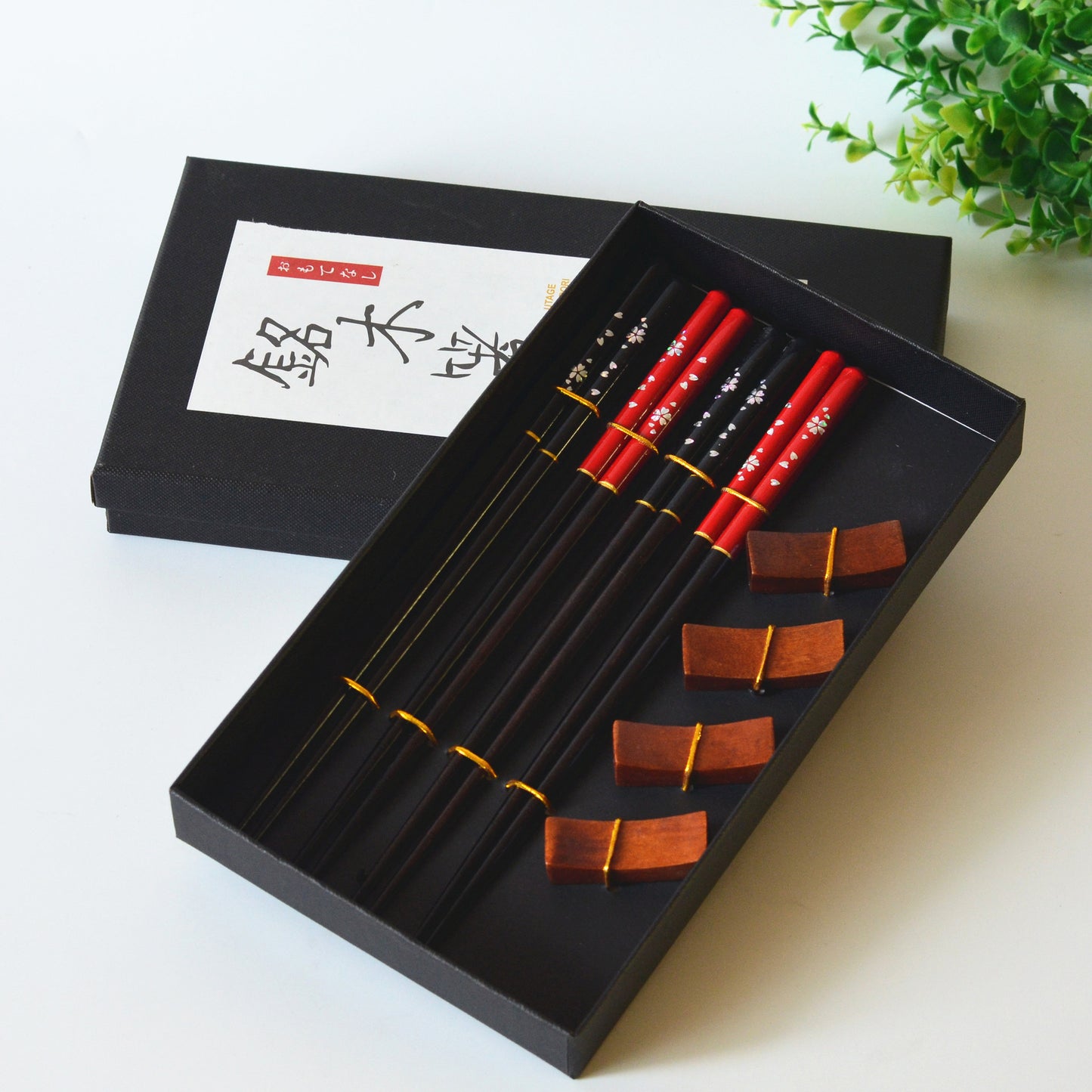 Chopstick Harmony: 4-Pair Wooden Set & Holder Gift Box