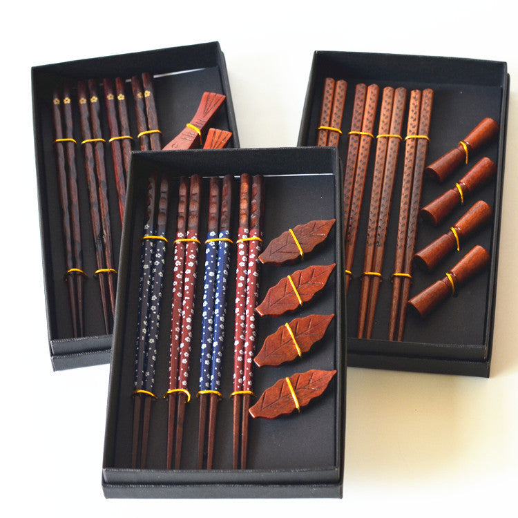 Chopstick Harmony: 4-Pair Wooden Set & Holder Gift Box