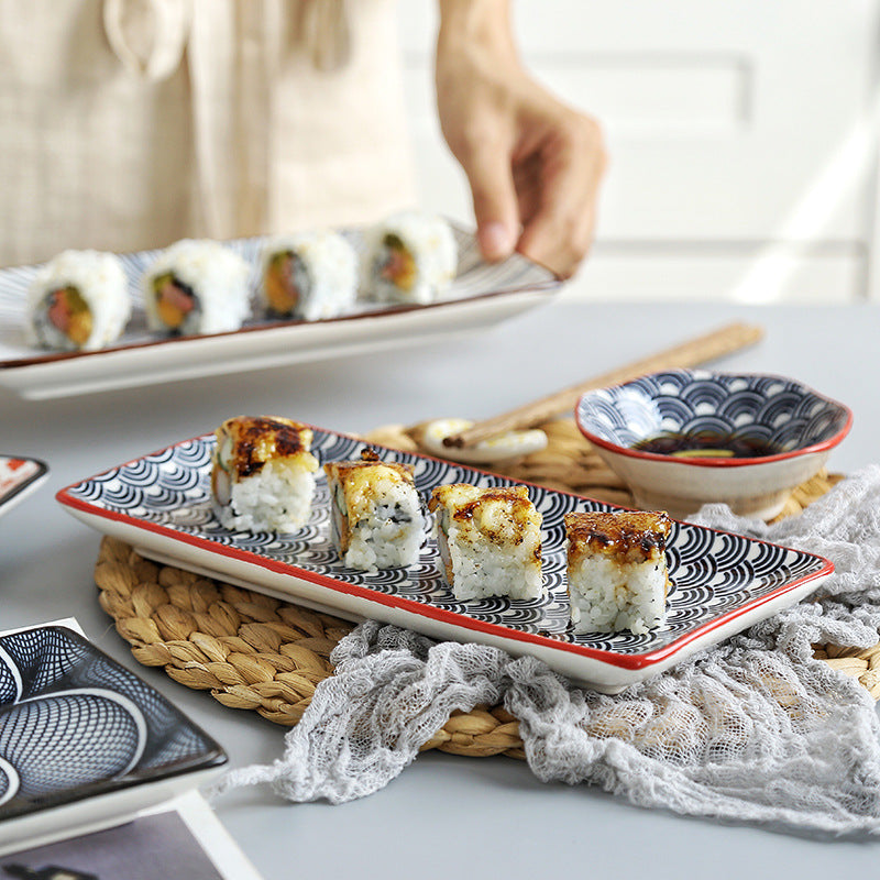 Sakura Delight - Sushi Plate Underglaze Color Rectangular Dish