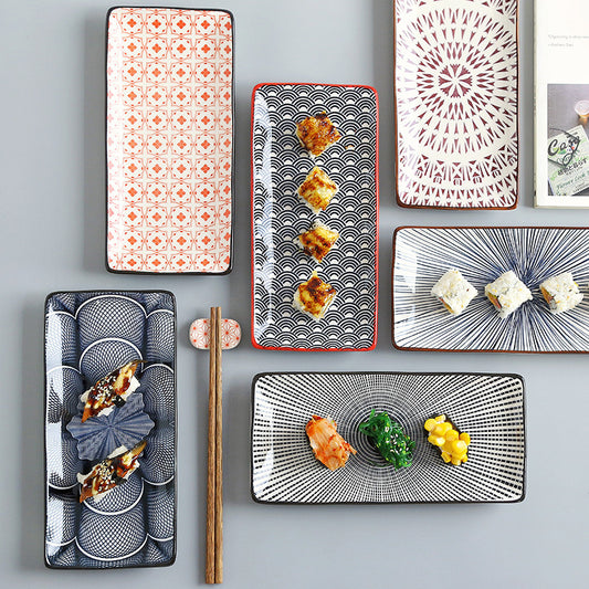 Sakura Delight - Sushi Plate Underglaze Color Rectangular Dish